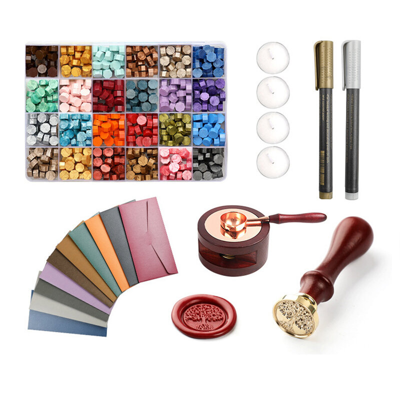 Kit de fabrication de timbres, 24 couleurs, perles de cire, pour scellage, enveloppe artisanale Vintage, pour mariage