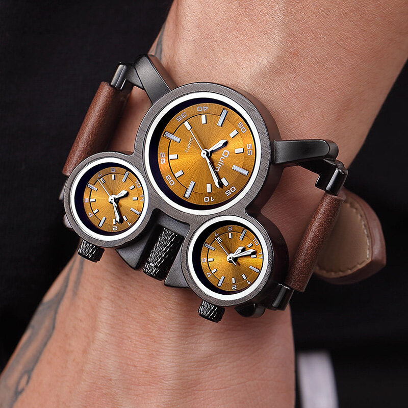 Oulm Watches 1167 Men Sport Big Watches Fashion Unique Design 3 Time Zone Quartz Wristwatches Men Relogio Masculino Reloj Mujer
