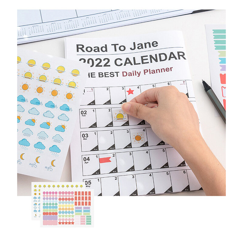 2022 Tahun Rencana Tahunan Kalender Jadwal Harian dengan Stiker Titik Dinding Perencana Alat Tulis Belajar Perencanaan Belajar
