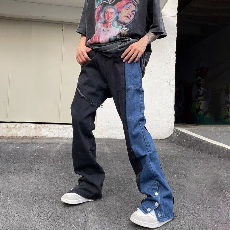 Y2K New Street Hip-hop Jeans larghi uomo stile coreano moda pantaloni dritti a gamba larga Trend Design nicchia Splicing pantaloni Casual
