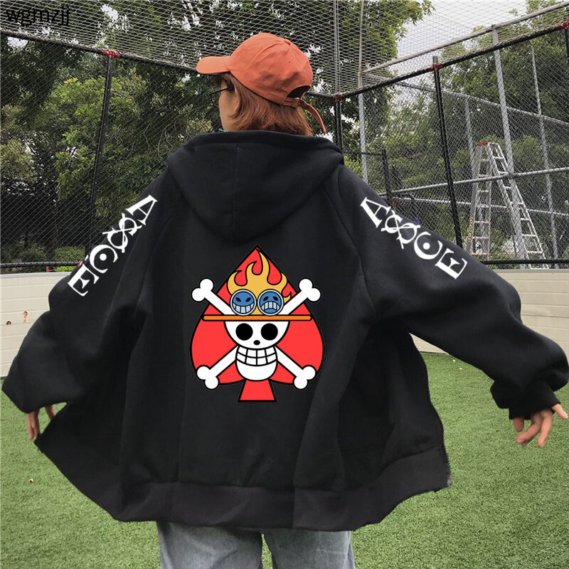 One Piece Top Ace Printing Hoodie Loose Unisex Autumn Spring Top