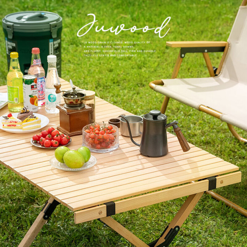 Folding Wood Table Portable Outdoor Indoor All-Purpose Foldable Picnic Table Cake Roll Wooden Table in a Bag for Picnic Camping