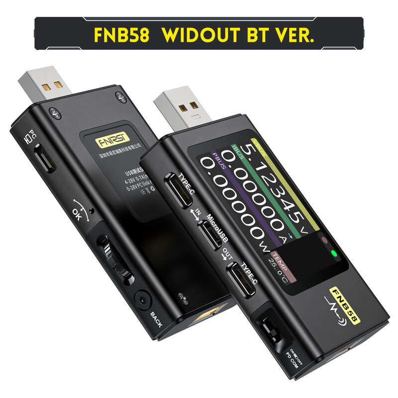 FNB58 Alat Uji Kapasitas Protokol Pengisi Daya Cepat USB Tipe C Penguji Voltmeter Pemicu Ammeter Arus dan Voltmeter