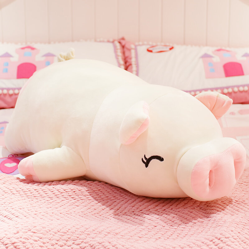 40-75cm Squishy Pig Stuffed Doll Lying Plush Piggy Toy Animal Soft Plushie Hand Warmer Pillow Blanket Kids Baby Comforting Gift
