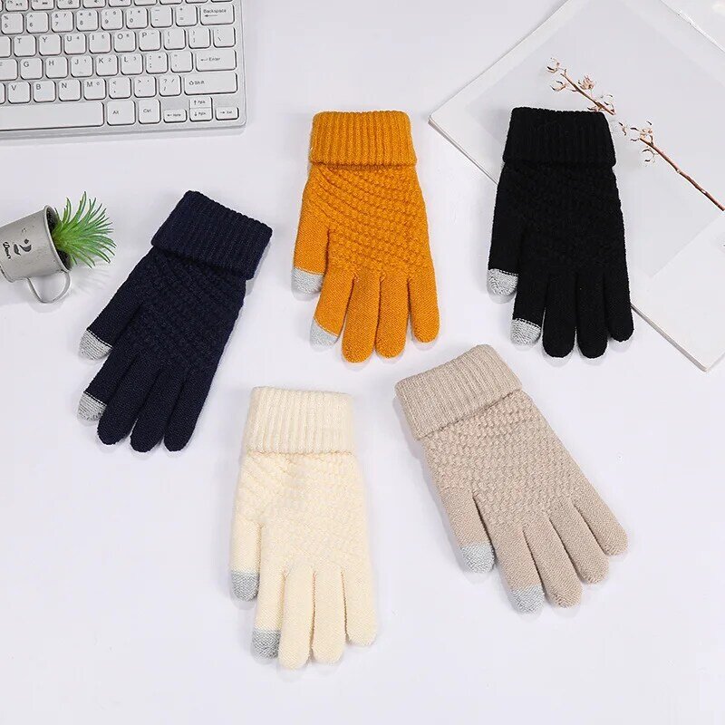 Women's Simple Style Cashmere Knitted Gloves Women Autumn Winter Keep Warm Thick Gloves Touch Screen Skiing Cycling Gloves T04