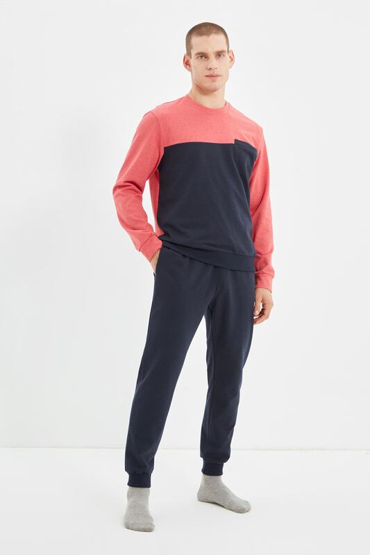 Trendyol masculino regular ajuste panelli pijamas conjunto thmaw22pt0446