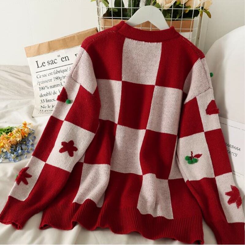 DAYIFUN Women Sweaters Winter O-neck Three-dimensional Long Sleeve Christmas Knitted Pullovers Female Loose Plaid Pattern Jumper