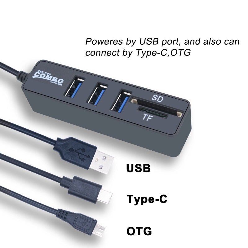 USB Hub 2,0 tipo C Multi USB Splitter alta velocidad 3/6 puertos OTG 2,0 Hab TF lector de tarjetas SD todo en uno para PC ordenador teléfono