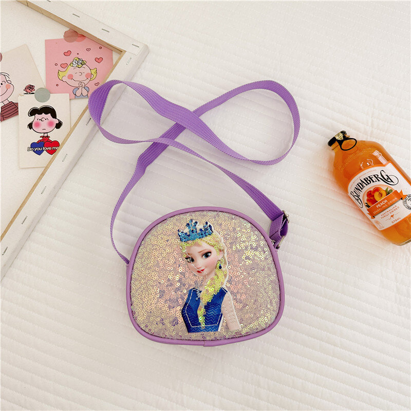 Disney-Bolso cruzado de Frozen para niños, bolso de lentejuelas de princesa Elsa, bolso multifuncional de cuero PU, regalo de cumpleaños