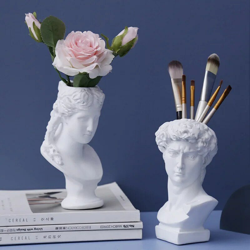 Современная креативная портретная ваза в скандинавском стиле, цветочные вазы с человеческой головой, декоративные украшения из смолы, Дави...
