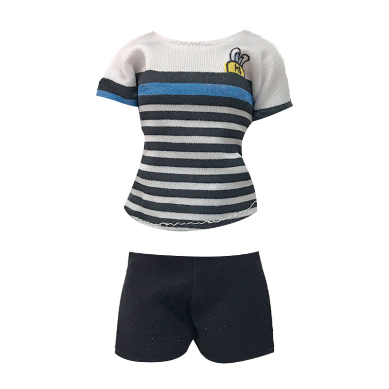 NK Official 1 Pcs Casual Outfit  Fashion Blue striped  Shirt  Black Pants Modern  Clothes for Barbie Doll Accessories  1/6 Toys