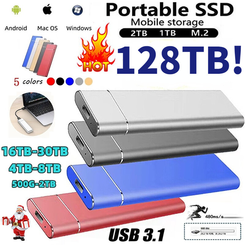 SSD Eksternal 500GB 1TB Mobile Solid State Drive Flash Drive Portabel TypeC USB Mini Slim Perangkat Memori Flash Transfer Kecepatan Tinggi