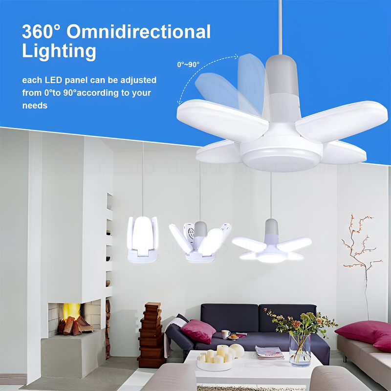 Lámpara de sincronización con aspas de ventilador, bombilla LED E27, 220V, 110V, 28W, 360 °, luz Industrial plegable para el techo del hogar, luz de garaje, focos de casa