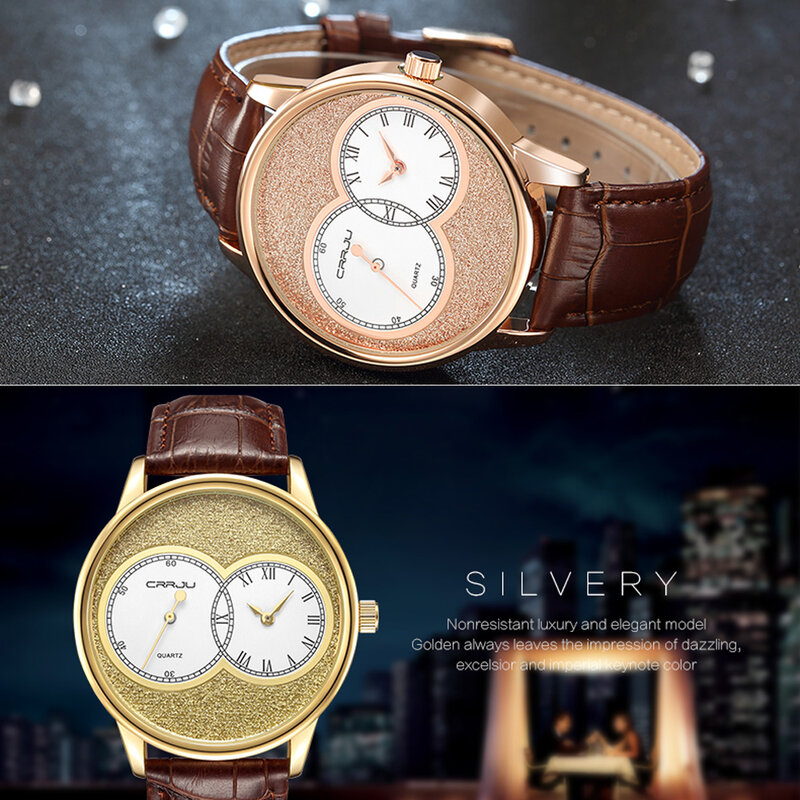 New Fashion Brand CRRJU Quartz Watch Leather Strap Men‘s Business Wristwatch Japan Movement Male Clock Relogio Masculino