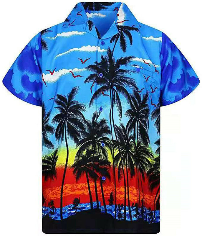 Гавайская рубашка мужская летняя, 3d с принтом "кокосовое дерево" рубашки для мужчин, праздничные пляжные Топы с коротким рукавом, футболка, М...