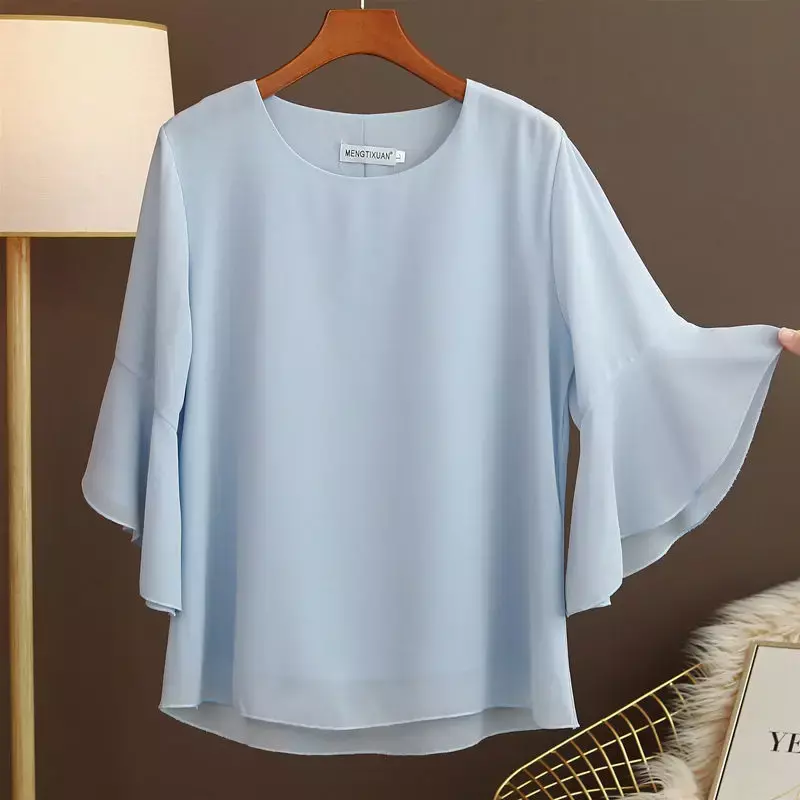 YUQI Oversize L-6XL Loose Half Sleeve Chiffon Women Blouses O-neck 2022 Summer Casual Tops Fashion Women Shirts blusas de mujer