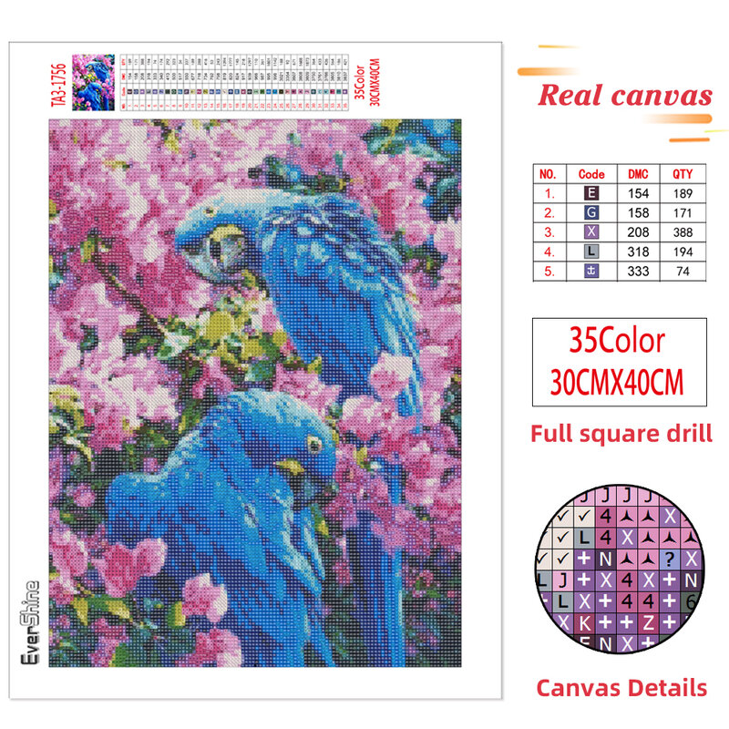EverShine-Cuadro de pájaros y loros con diamantes, bordado de diamantes de imitación, mosaico artístico, decoración de pared, 2022