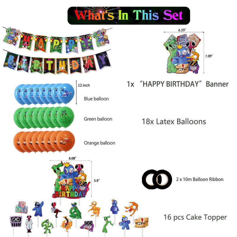 Arco-íris amigos decorações de festa monstro tema balões banner bolo topper desenhos animados estilo do jogo crianças festa de aniversário suprimentos conjunto
