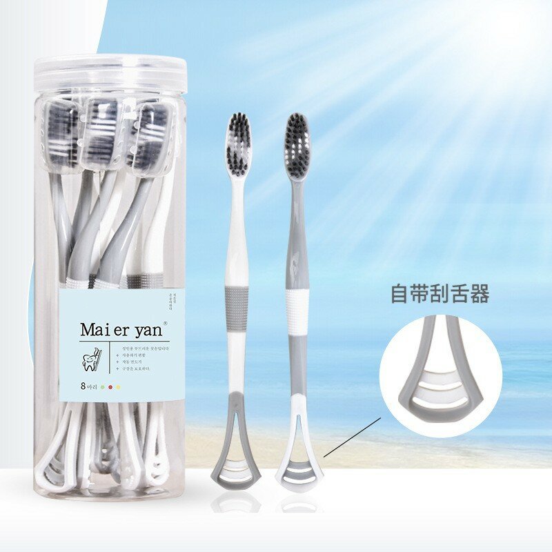 2022 Adult Soft Bristle Toothbrush 8 Barreled Clean Macarone Toothbrush with Tongue Coating Scraping Function