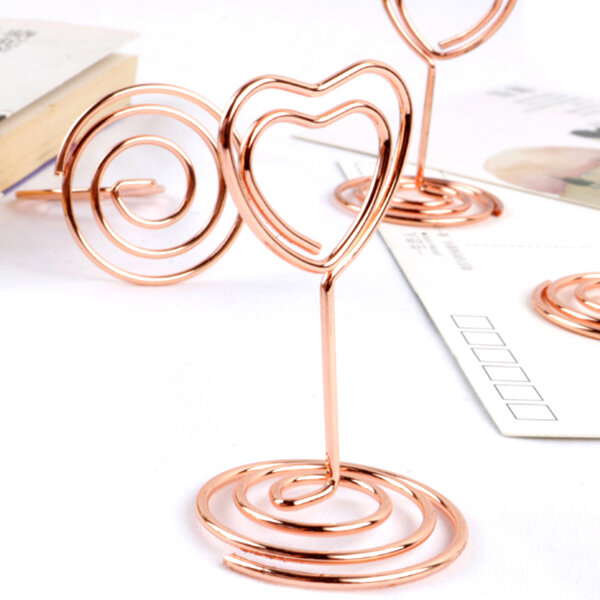 20Pcs Mini Place Card Holders Table Number Stands Table Card Holder Wire Table Picture Photo Holder With Heart Shape Menu Memo C
