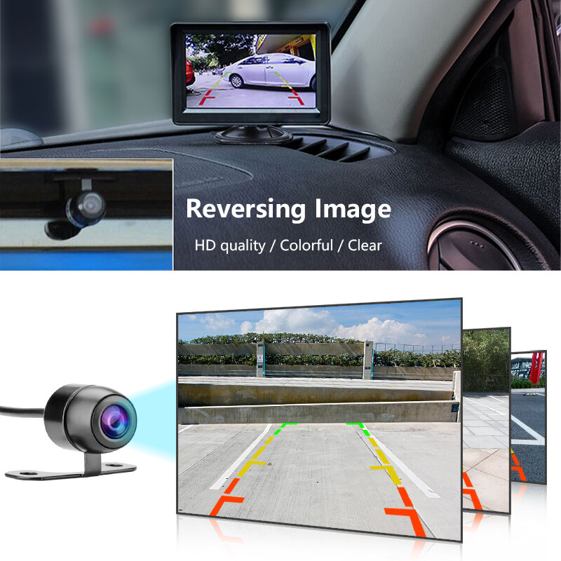 4.3นิ้วTFT LCD Car Monitorจอแสดงผลย้อนกลับกล้องที่จอดรถระบบคู่มือเส้นNTSC PAL + บุหรี่ไฟแช็กดูดถ้วย