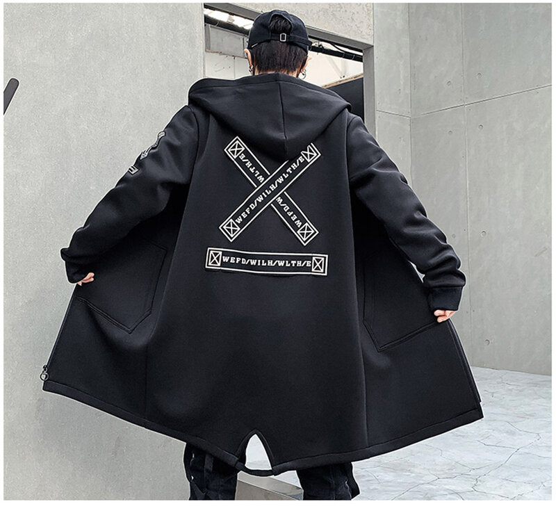 2022 Lente Herfst Mannen Hooded Jassen Print Harajuku Windjack Lint Overjas Mannelijke Toevallige Uitloper Hip Hop Streetwear Jassen