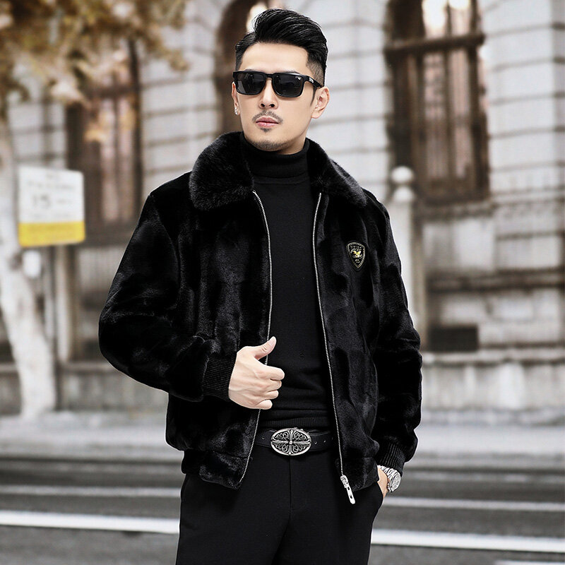 2023 Winter Men Fashion Imitation Fur Jackets Male Lapel Long Sleeve Zipper Overcoats Men Fur Warm Coats