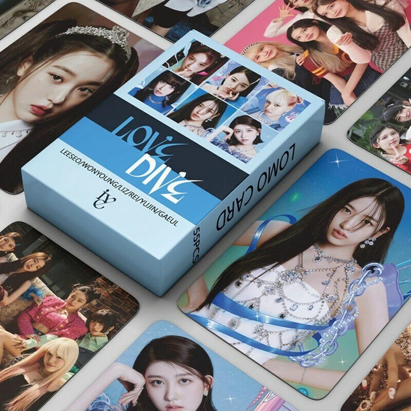 Tarjetas de fotos KPOP IVE, álbum de fotos LOVE DIVE, Postercard, Photocard impreso en HD, Yujin Rei, tarjeta LOMO hecha a mano para regalos de fanáticos, 55 piezas por juego