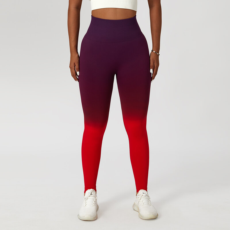 سلس اليوغا السراويل النسائية التعادل مصبوغ الخوخ الورك رفع الجوارب الرياضية اللون التدريجي عالية الخصر الجوارب الجري اللياقة البدنية طماق