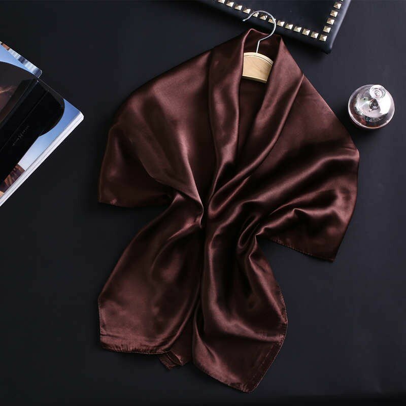 Luxxury Solid Satin Silk Scarf Women Hijab Neckerchief Shawl Wrap Fashion Handle  Scarfs 90cm Square Headband Foulard Bandana