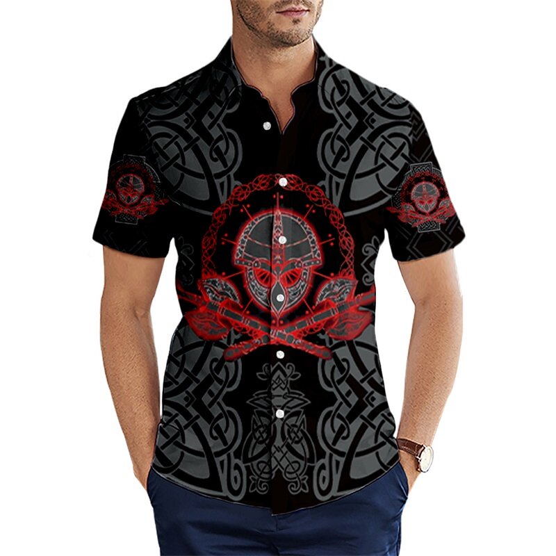 Marka odzież 2021 letnie koszule z krótkim rękawem Viking symbol tatuaż Raven 3D drukowane koszula hawajska mężczyzna Harajuku koszula na co dzień