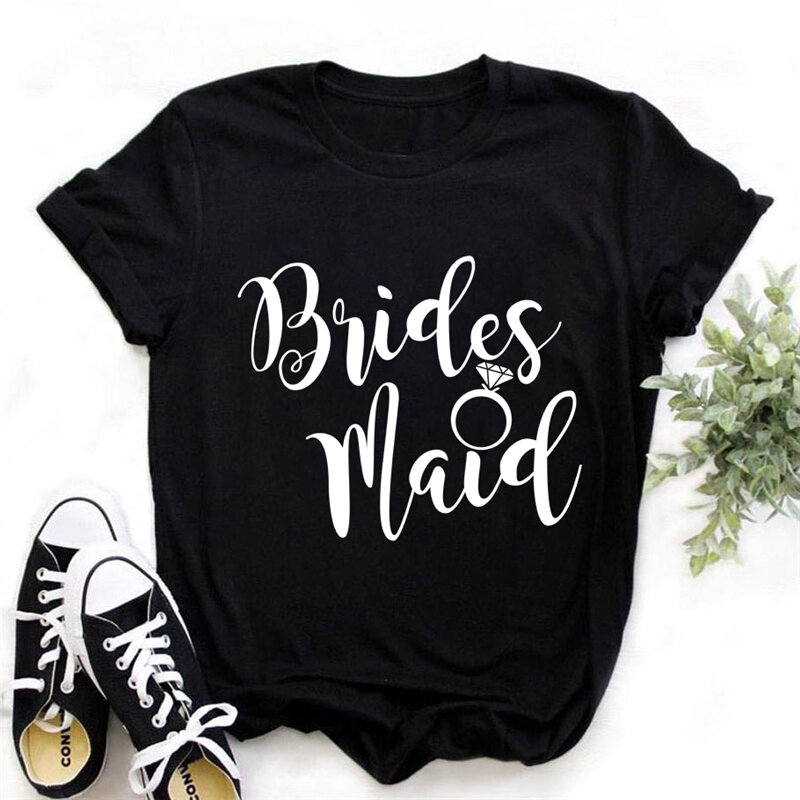 Birde Team Bride-Camiseta con estampado de letras para mujer, Tops negros de boda para niña, camisetas de despedida de soltera, Harajuku, Manga corta informal