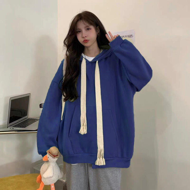Hoodie Serut Wanita Sweater Pullover Gaya Sederhana Warna Solid Hoodie Wanita Kasual Longgar Fashion Korea