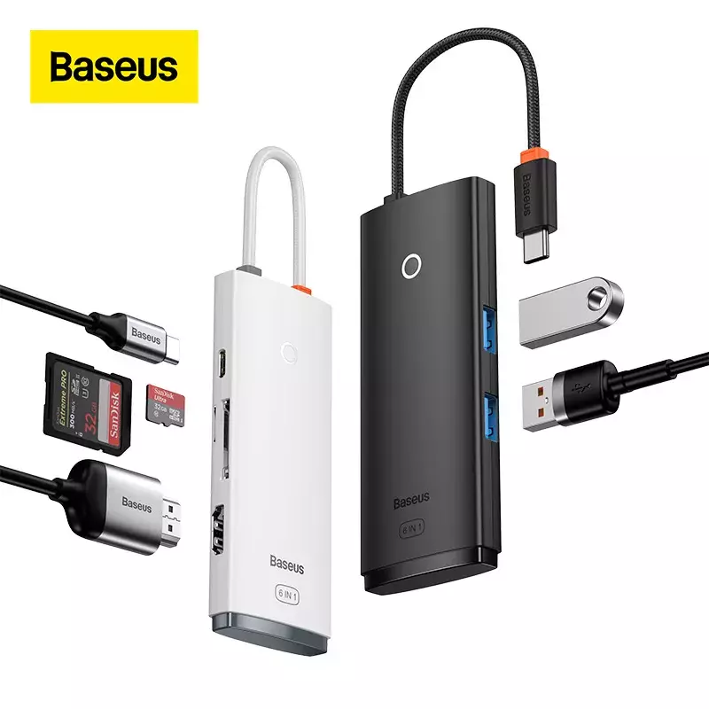باسيوس USB نوع C HUB إلى HDMI متوافق مع USB 3.0 محول 6 في 1 نوع C HUB Dock for MacBook Pro Air USB C الفاصل