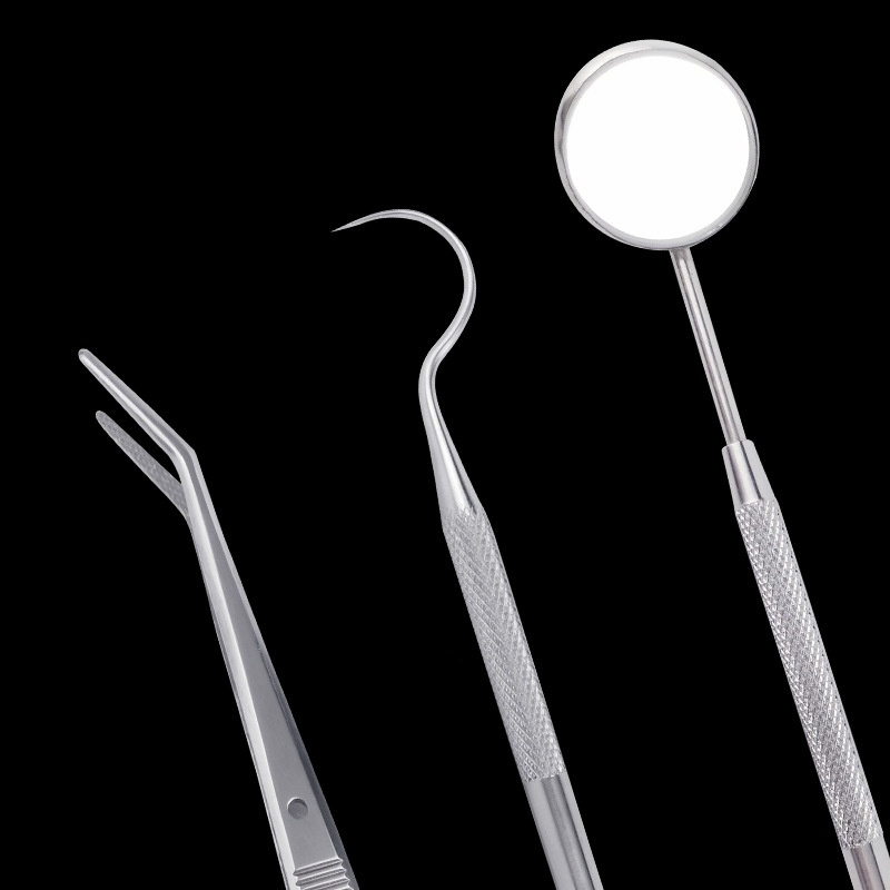 3pc/set Dental Mirror Stainless Steel Dental Dentist Prepared Tool Set Probe Tooth Care Kit Instrument Tweezer Hoe Sickle Scaler