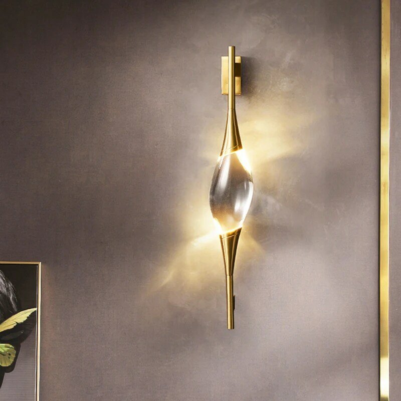Postmodern Crystal Wall Lamp Copper Body Sconce Light Bedside Stair Lamp for Loft Dining Living Room Bar Corridor Aisle Luminair