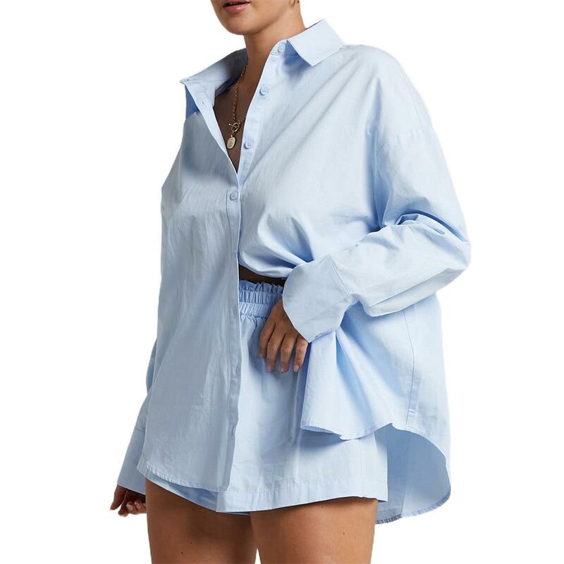Camicia da donna con Mini pantaloncini set di due pezzi in cotone abiti di moda abiti camicette da donna tute di moda