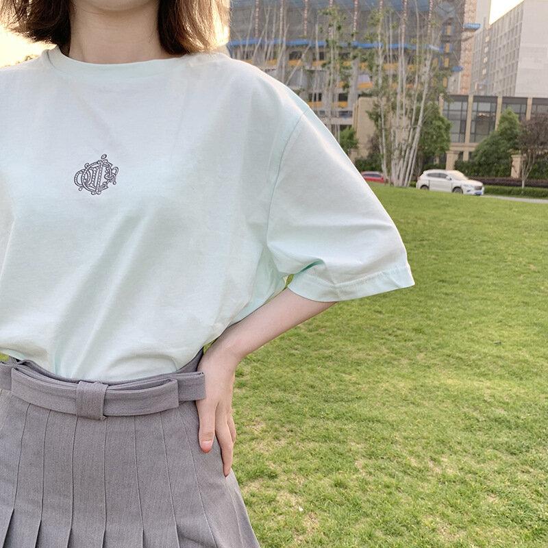 女性用半袖Tシャツ,韓国風ブラウス,プリントトップ,ルーズフィット,春夏コレクション2022,クイーンサイズ