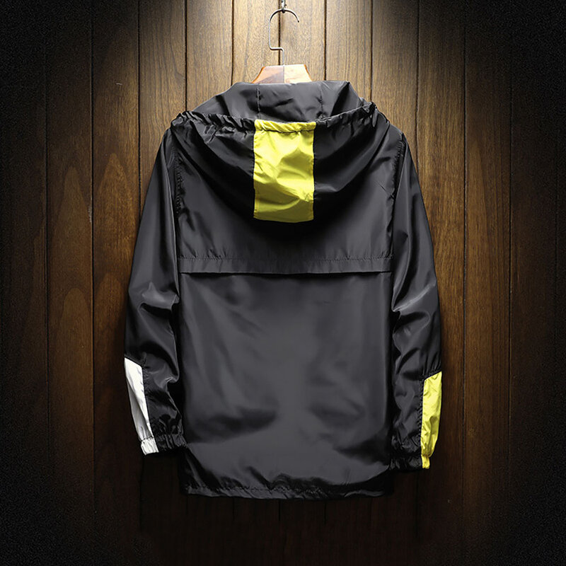 Jaqueta bomber com capuz com zíper para homens quebra-casacos de retalho casual, roupas da moda, nova, primavera, outono, 2023