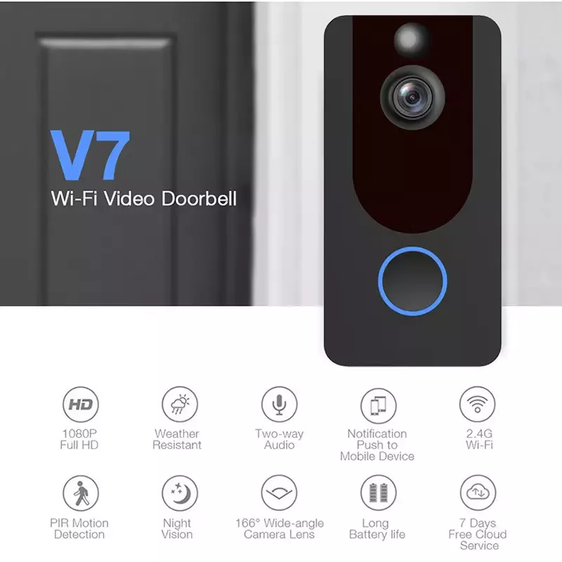 V7 Smart Doorbell Camera IP 1080P Phone Door Bell Apartments IR Alarm Wireless Security Intercom WIFI Doorbell Video From eken