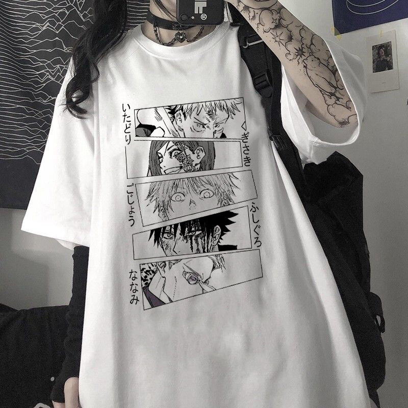 Женские футболки с принтом ююютсу Kaisen, женская футболка с аниме принтом в эстетике Харадзюку, повседневные футболки большого размера в стил...