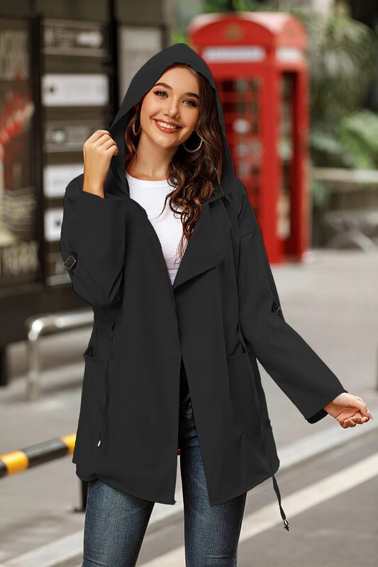 Spring Autumn Hooded Windbreaker Coats Women's Mid-Length Trench Coat 2022 New Thin Female Jacket Casual Outerwear