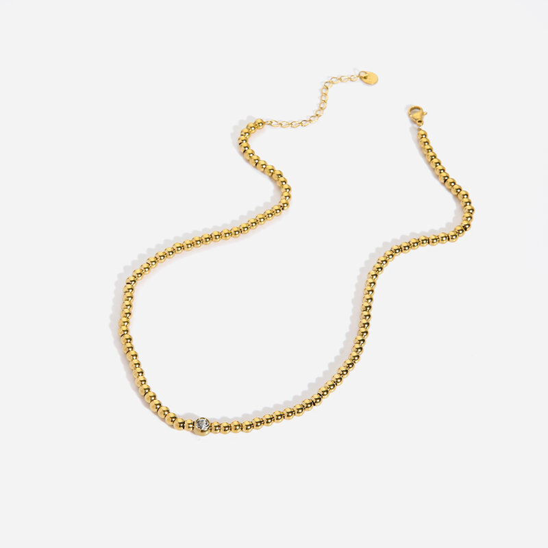 2022 gioielli popolari catena in acciaio inossidabile collana con catena di perline placcata in oro 18 carati collana da donna girocollo in zircone regalo CN (origine)