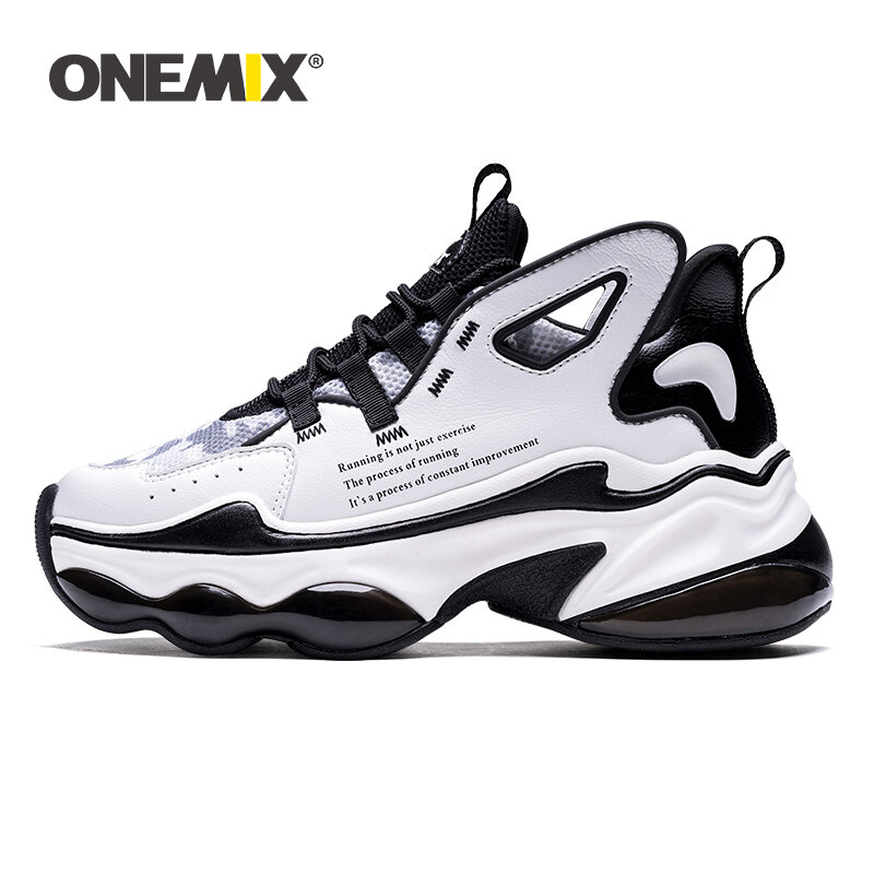 ONEMIX أحذية رياضية للرجال وسادة هوائية تنفس شبكة أسود أبيض أحذية رياضية للمرأة عاكس منصة الأحذية احذية الجري