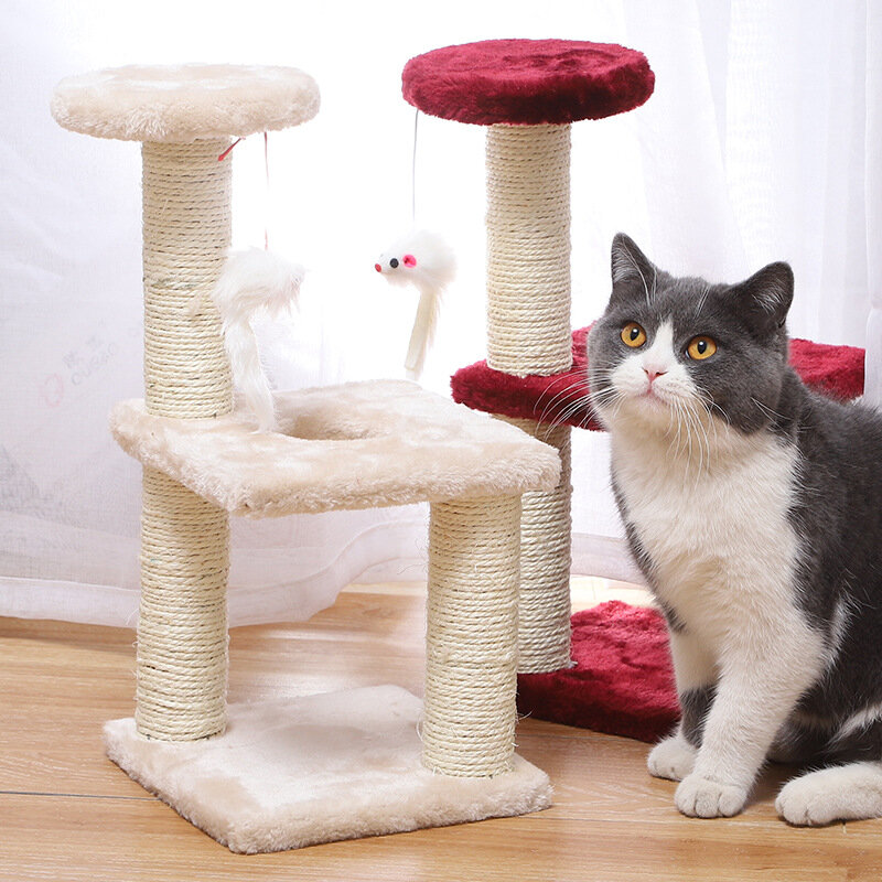 3คอลัมน์ Cat Climbing Tree กรอบ Sisal Cat ของเล่นแมวแพลตฟอร์ม Decompression Cat Scratch คอลัมน์ Cat Scratch Board