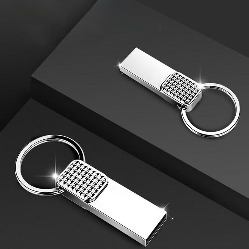 يو القرص القلم الذاكرة قرص صلب خارجي للتخزين USB 2.0 فلاش عالية السرعة عصا الفضة المفاتيح حلقة مقاوم للماء قرص معدني فلاش محول سريع