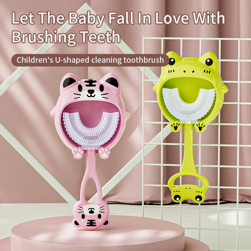 Cepillo de dientes para bebé de 2 a 12 años, 360 grados, en forma de U, para el cuidado bucal, mordedor para recién nacido, artículos para bebé