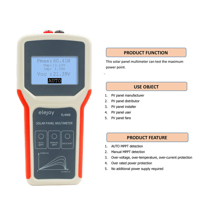 Multimètre MPPT EY800W, mise à niveau, panneau photovoltaïque Portable, alimentation électrique, multimètre, détection automatique manuelle MPPT