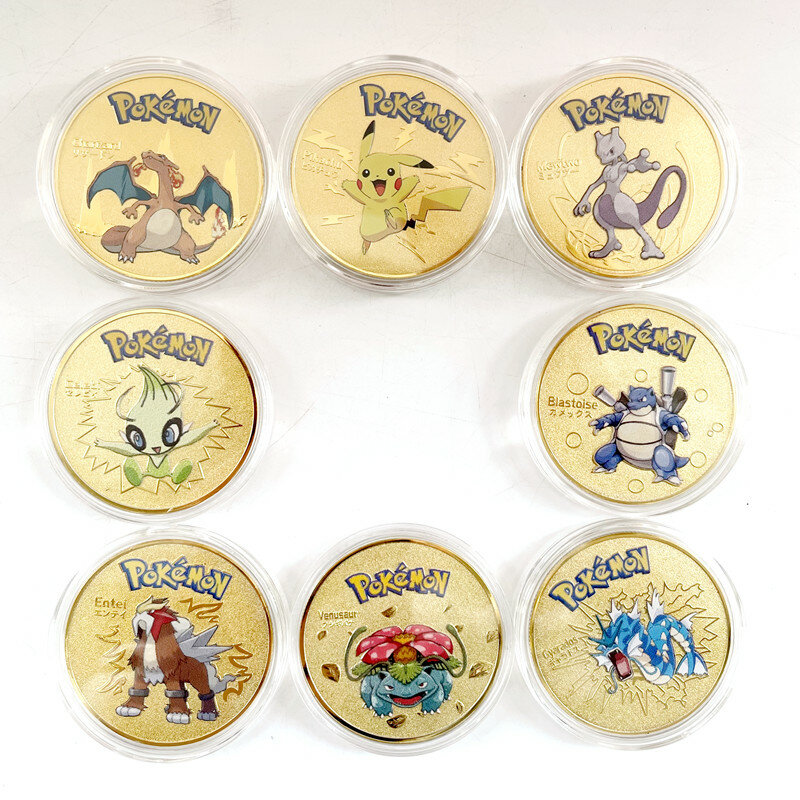 Pokemon Anime placcato in oro moneta d'oro gioco moneta commemorativa Pikachu collezione di giochi di monete d'oro carte Pokemon regalo di natale