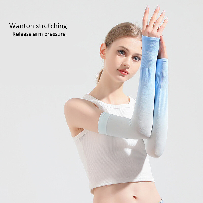 Verão gradiente mangas de gelo para as mulheres moda colorido gelo seda protetor solar manga respirável alta qualidade esportes braço capa